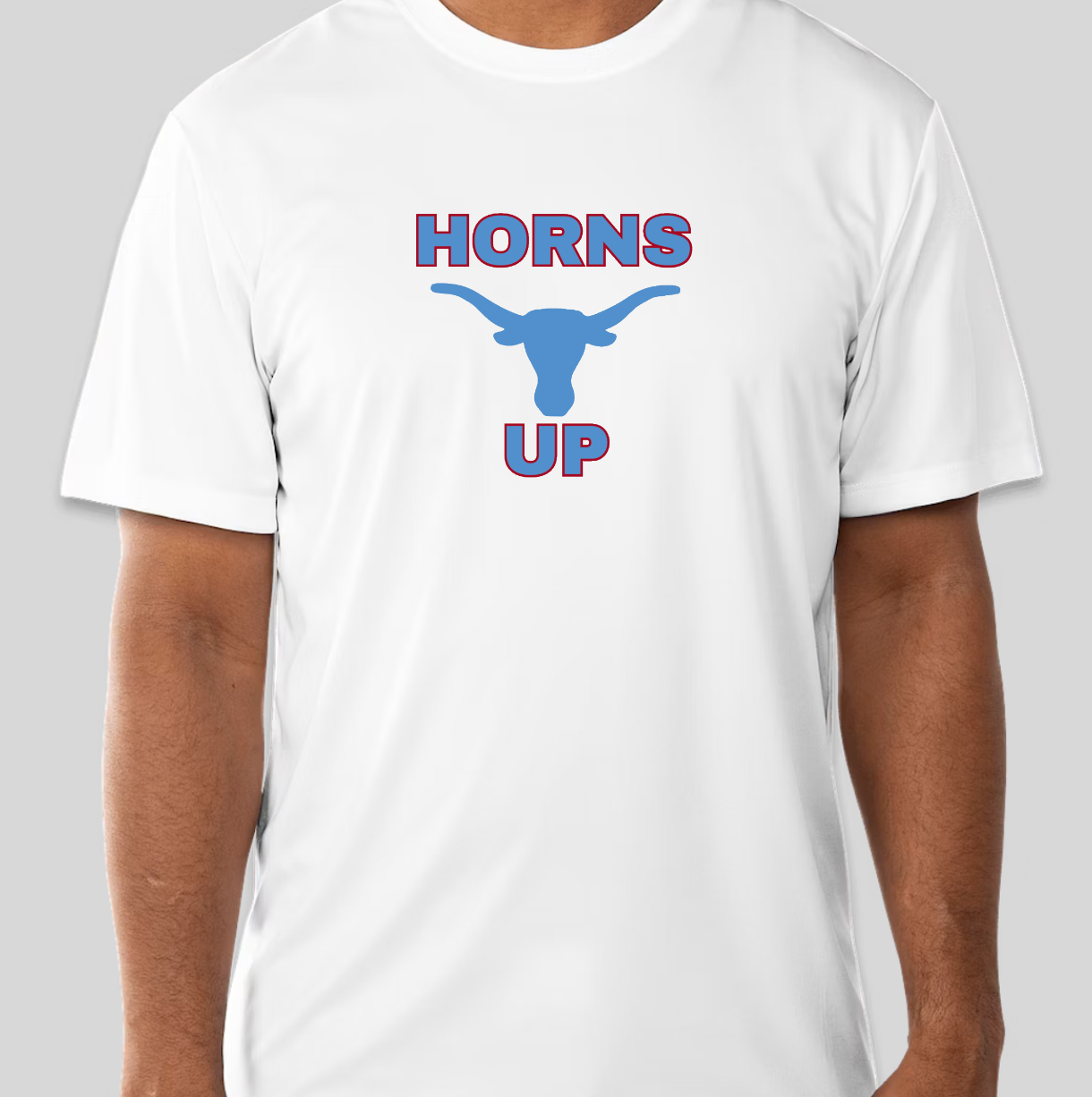 Longhorn Athletics T Shirt - Men’s Short Sleeve Dry Fit Active Crew Neck T Shirt (Horns Up)