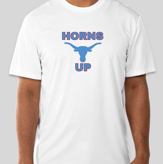 Longhorn Athletics T Shirt - Men’s Short Sleeve Dry Fit Active Crew Neck T Shirt (Horns Up)