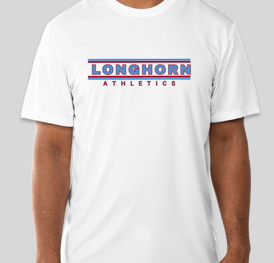 Longhorn Athletics T Shirt - Men’s Short Sleeve Dry Fit Active Crew Neck T Shirt (RWB Longhorn)